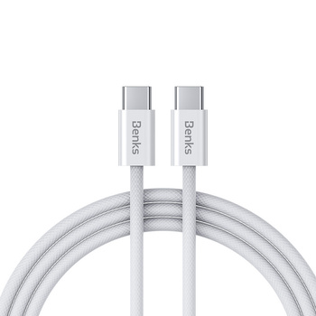 Benks Kabel D46 pleciony - Typ C na Typ C - PD 60W 3A 1 metr biały