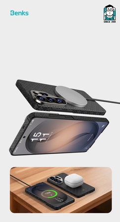 Benks Etui do Samsung Galaxy S26 Ultra Carbon Kevlar Armor Air Armor Grid z MagSafe Wzmacniane – Czarne