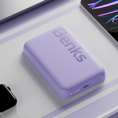 Benks Power bank 6000mAh MP10 - Typ C - magnetyczny z ładowaniem indukcyjnym fioletowy