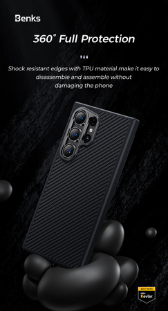Benks Etui Magnetic Carbon Kevlar Hybrid Armor Pro 600D do Samsung Galaxy S24 Plus czarne – Pancerne Etui Carbon Kevlarowe z Ochroną Premium