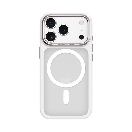 Benks Etui Magnetic Mist Metal Frame do iPhone 17 Pro Max białe (Camera Control Button) – Smukłe Etui Metal Frame z Ochroną i Camera Control
