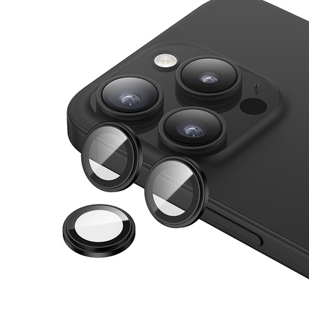 Benks Hartowane szkło DR Sapphire Lens Protector na aparat do iPhone 15 Pro / 15 Pro Max (3 sztuki) czarne – szkło szafirowe premium, odporne na zarysowania