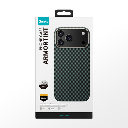 Benks Etui Magnetic Carbon Kevlar Armor Tint 1000D do iPhone 17 Pro Max zielone – Smukłe Etui Carbon Kevlarowe z Ochroną Premium