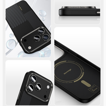 Benks Etui Montage Magnetic Carbon Kevlar Armor Pro Metal Frame 600D+1500D do iPhone 17 czarne (Camera Control Button) – Wytrzymałe Etui Carbon Kevlarowe z Ochroną i Funkcją Camera Control