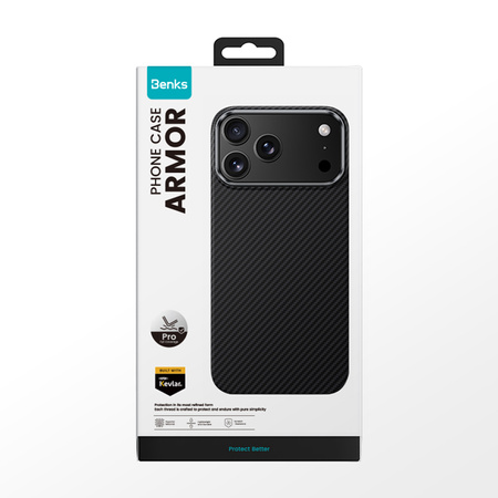 Benks Etui Magnetic Carbon Kevlar Armor Pro Metal Frame 600D do iPhone 17 Pro czarne (Camera Control Button) – Wytrzymałe Etui Carbon Kevlarowe z Ochroną i Funkcją Camera Control