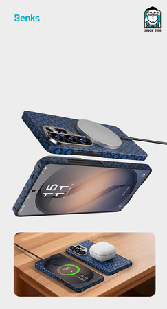 Benks Etui do Samsung Galaxy S26 Carbon Kevlar Armor Air Grid z MagSafe Wzmacniane – Niebieskie