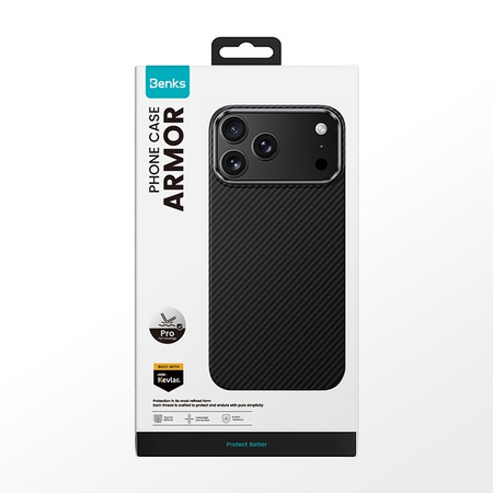 Benks Pancerne Etui Ochronne Armor Pro Kevlar Carbon Metal Frame 600D do iPhone 18 Pro / 17 Pro Czarne