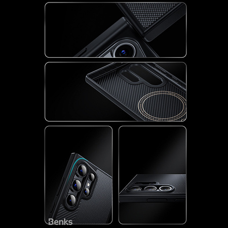 Benks Etui Montage Magnetic Carbon Kevlar Armor Pro Metal Frame 600D+1500D do Samsung Galaxy S24 Plus czarne – Pancerne Etui Carbon Kevlarowe z Aluminiową Ramką