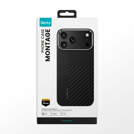 Benks Etui Montage Magnetic Carbon Kevlar Armor Air Metal Frame 600D+1500D do iPhone 17 Pro czarne – Smukłe Etui Carbon Kevlarowe z Ochroną Premium