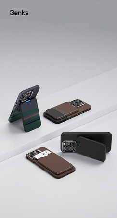 BENKS Portfel MagWallet ArmorGo Aurora Stand MagSafe na plecki telefonu 5 kart Carbon Kevlar