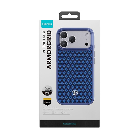 Benks Pancerne Etui Ochronne Armor Air Armor Grid Kevlar Carbon Metal Frame 600D do iPhone 18 Pro Max / 17 Pro Max Niebieskie