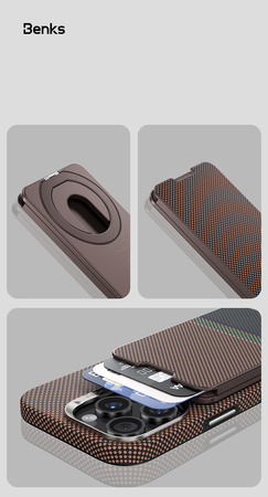 BENKS Portfel MagWallet ArmorGo Aurora Stand MagSafe na plecki telefonu 5 kart Carbon Kevlar