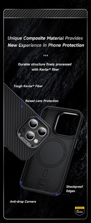 Benks Etui Magnetic Hybrid Armor Pro Kevlar Metal Frame 600D do iPhone 15 Plus Czarne