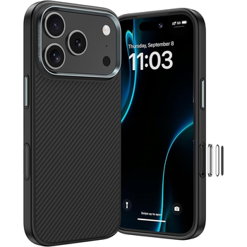 Benks Etui Magnetic Carbon Kevlar Armor Pro Metal Frame 600D do iPhone 17 Pro Max czarne (Camera Control Button) – Pancerne Etui Carbon Kevlarowe z Funkcją Camera Control