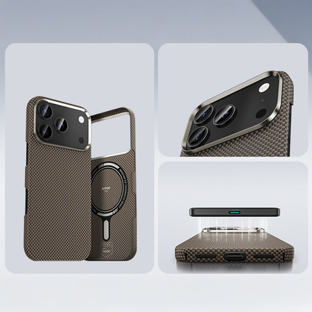 Benks Etui Magnetic Carbon Kevlar Armor Tint 1000D do iPhone 17 Pro Max złote – Ekskluzywne Etui Carbon Kevlarowe z Eleganckim Wykończeniem