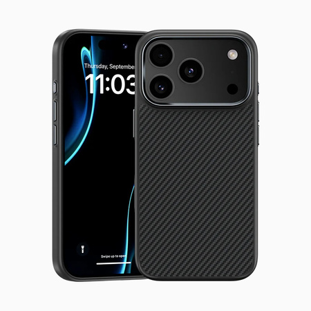 Benks Etui Magnetic Carbon Kevlar Armor Pro Metal Frame 600D do iPhone 17 Pro czarne (Camera Control Button) – Wytrzymałe Etui Carbon Kevlarowe z Ochroną i Funkcją Camera Control