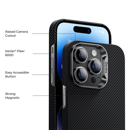 Benks Etui Magnetic Armor Air Kevlar Metal Frame 600D do iPhone 15 Plus Czarne