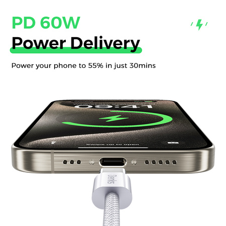 Benks Kabel D46 pleciony - Typ C na Lightning - PD 27W 3A 2 metry biały