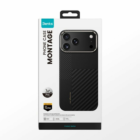 Benks Etui Montage Magnetic Carbon Kevlar Armor Pro Metal Frame 600D+1500D do iPhone 17 czarne (Camera Control Button) – Wytrzymałe Etui Carbon Kevlarowe z Ochroną i Funkcją Camera Control