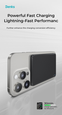 Benks Powerbank MagSafe Carbon Mini magnetyczny indukcyjny 5000mAh 22,5W szybkie ładowanie przenośny do telefonu