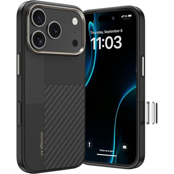 Benks Etui Montage Magnetic Carbon Kevlar Armor Pro Metal Frame 600D+1500D do iPhone 17 Pro Max czarne (Camera Control Button) – Pancerne Etui Carbon Kevlarowe z Metalową Ramką i Funkcją Camera Control