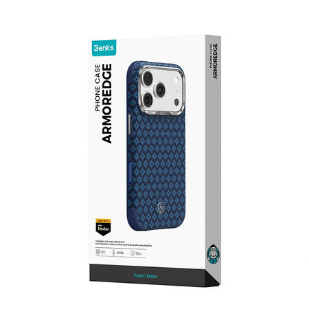 Benks Etui Magnetic Armor Grid Edge X9 Kevlar Metal Frame do iPhone 18 Pro Max / 17 Pro Max niebieskie – wytrzymałe etui z włóknem Kevlar® i pełną ochroną MagSafe