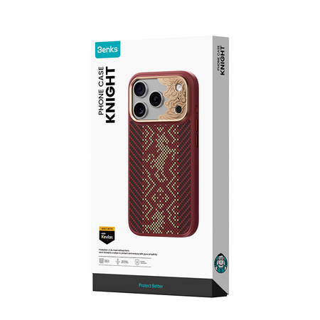 Benks Etui Magnetic Armor Pro Knight Kevlar Metal Frame do iPhone 18 Pro Max / 17 Pro Max czerwone – wytrzymałe etui z włóknem Kevlar® i pełną ochroną MagSafe
