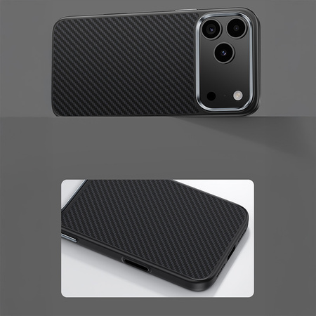 Benks Etui Magnetic Carbon Kevlar Armor Pro Metal Frame 600D do iPhone 17 Air czarne (Camera Control Button) – Smukłe Etui Carbon Kevlarowe z Metalową Ramką i Camera Control