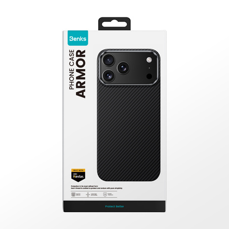 Benks Etui Magnetic Carbon Kevlar Armor Air Metal Frame 600D do iPhone 17 Pro czarne – Wytrzymałe Etui Carbon Kevlarowe z Ochroną Premium
