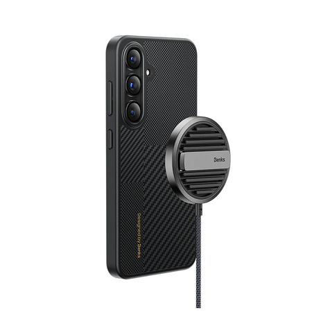 Benks Etui Montage Magnetic Carbon Kevlar Armor Pro Metal Frame 600D+1500D do Samsung Galaxy S24 Plus czarne – Pancerne Etui Carbon Kevlarowe z Aluminiową Ramką